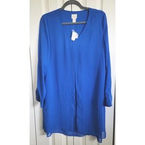 Chico's 1 Long Split‎ Front Tunic Enamel Blue Size Medium NWT